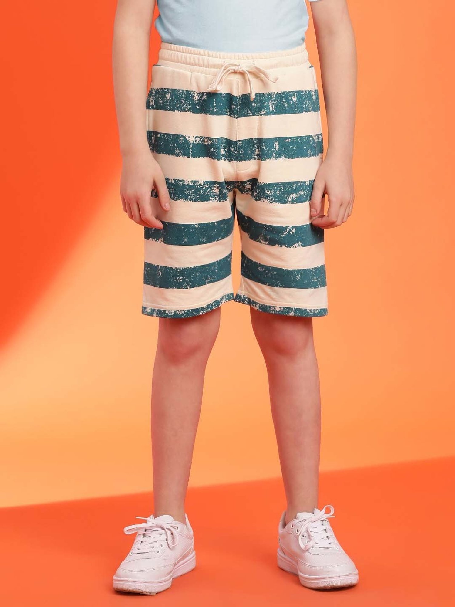 Lil Tomatoes Kids Teal Blue & Cream Striped Bermuda