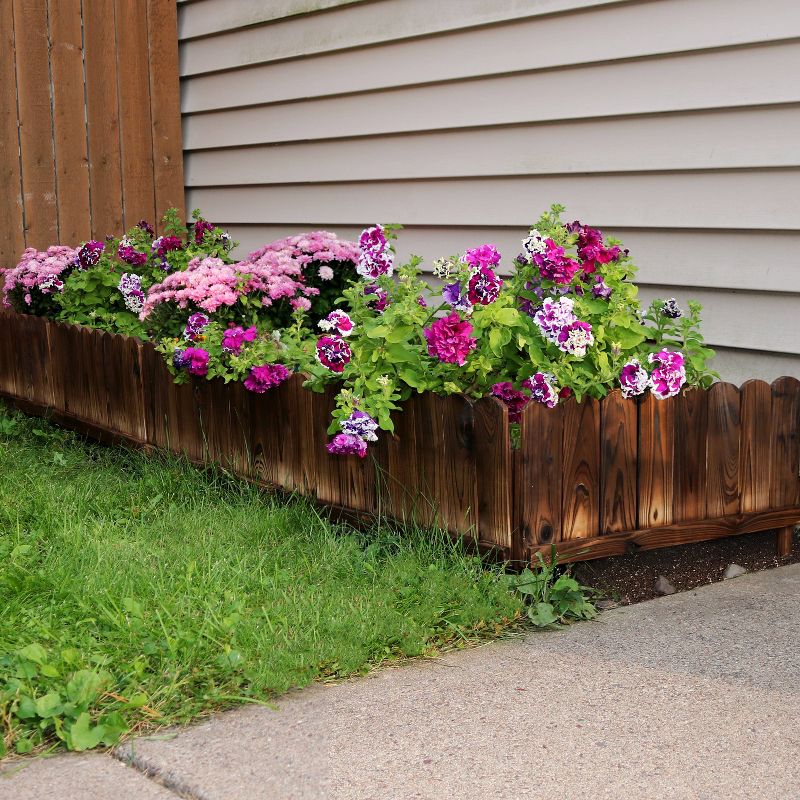 9' Rustic Outdoor Wood Garden Border Fence - Sunnydaze Decor