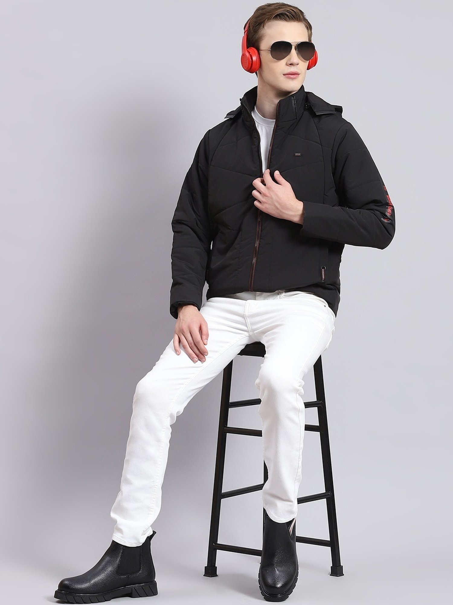 Monte Carlo Jet Black Regular Fit Quilted Hooded Jacket