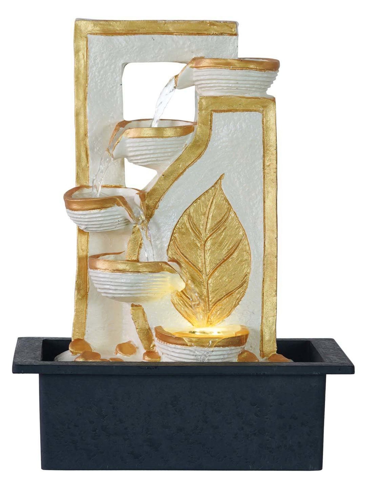 CHRONIKLE White & Gold Polyresin Leaf Design 4 Steps Waterfall Fountain