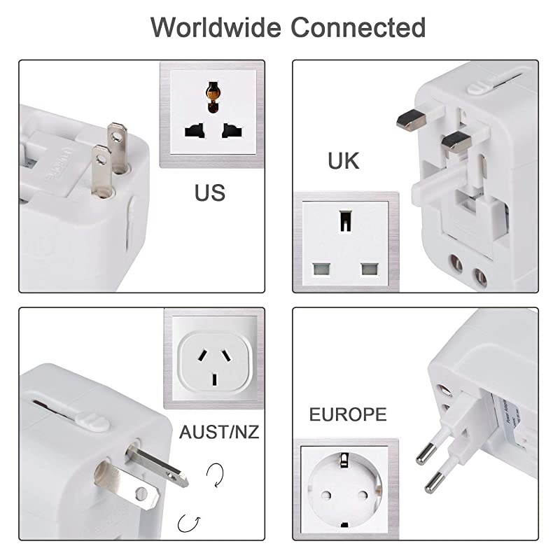 Adapter Worldwide All in One Universal Power Adapter AC Plug International Wall Charger with Dual USB Charging Ports for US EU UK AUS Europe Cell Phone White