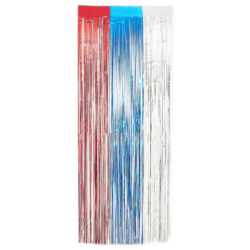 Blue Panda 3 Pack Metallic Tinsel Foil Fringe, Patriotic Wall Decor Party Decorations for 4th of July