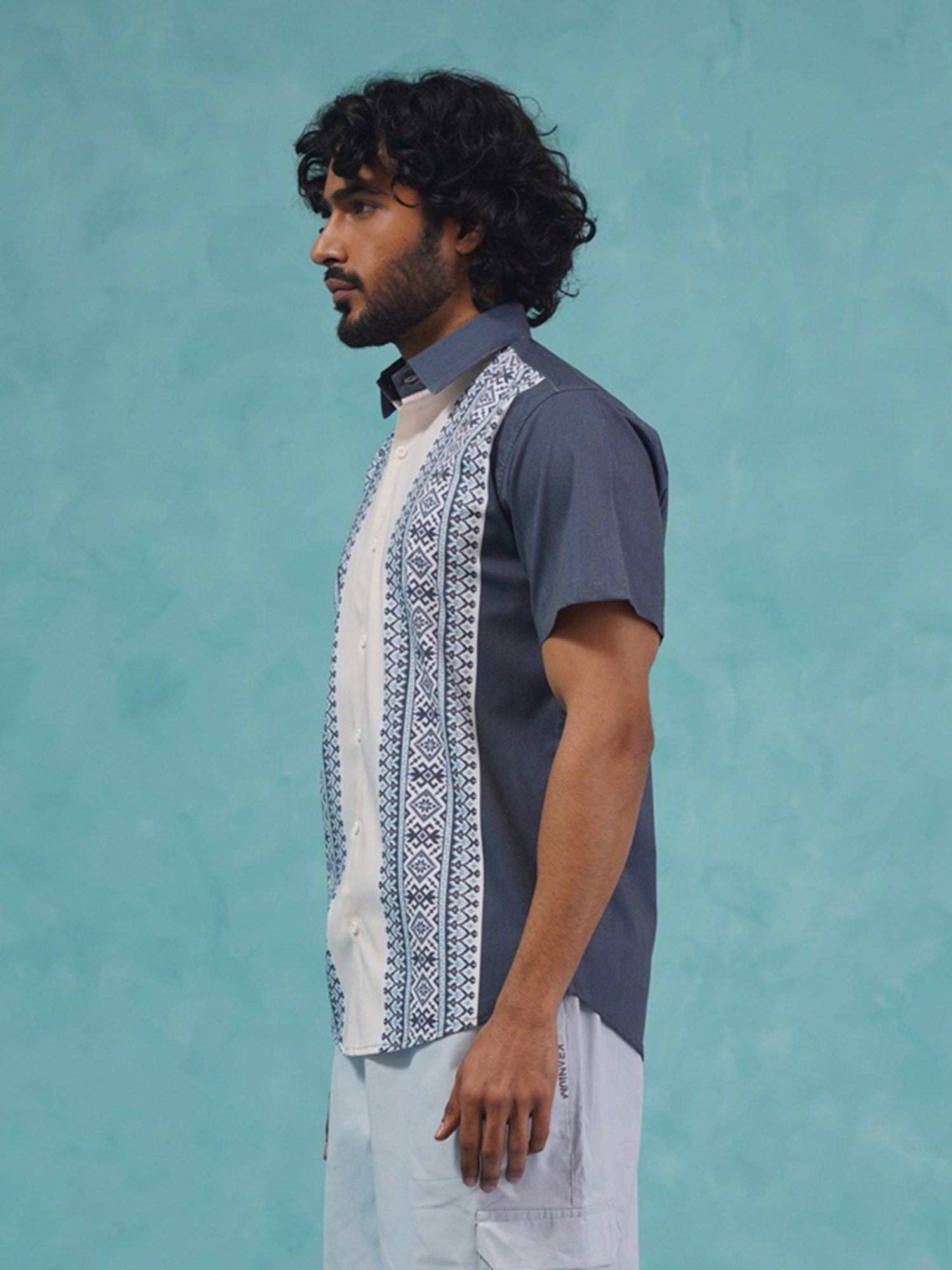 Indian Needle Charcoal Cotton Regular Fit Printed Shirt