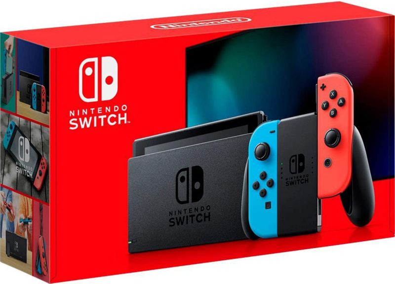 Nintendo HADSKABAA Switch Gaming Console with Neon Blue and Red Joy-Con Controllers - Black