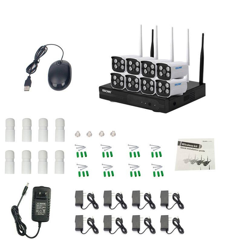 ESCAM WNK803 8CH Wireless NVR with 8pcs HD 720P WIFI IP Camera 3.6mm Lens