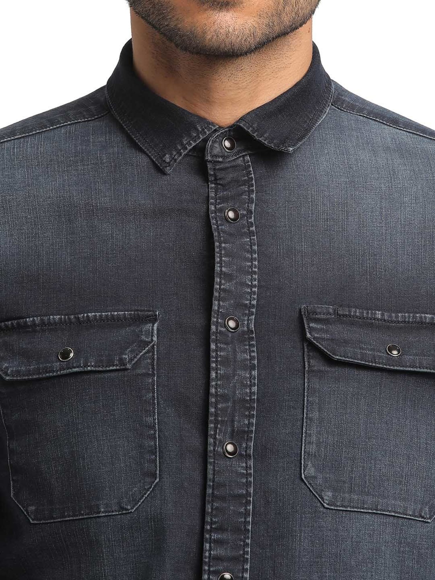 EVERBLUE Dark Blue Regular Fit Shirt