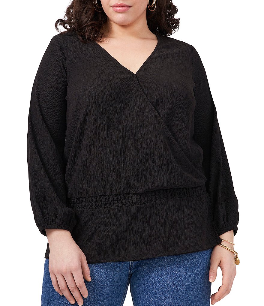 Vince Camuto Plus Size V-Neck Long Sleeve Cross Front Knit Top