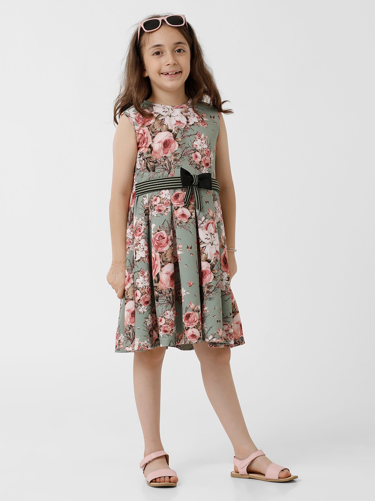 Kate & Oscar Kids Sage Green Floral Print Dress