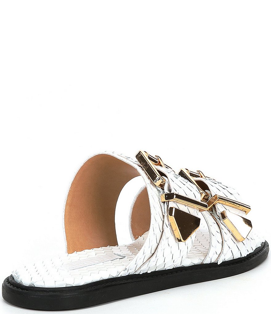 Schutz Shina Reptile Print Leather Buckled Slide Sandals