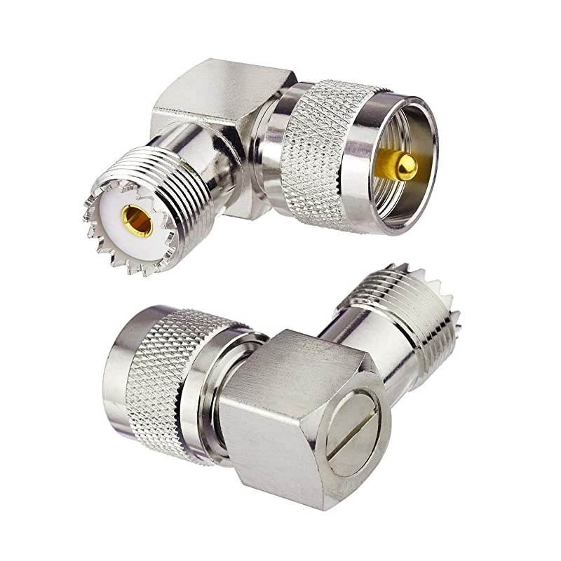 UHF PL259 Male to UHF SO239 Female Right Angle 90 Degree Copper Connector Adapter 2Pack for CB Radio Ham Radio Two Way Radio Amateur Radio Mobile Transceiver Marine VHF Radio