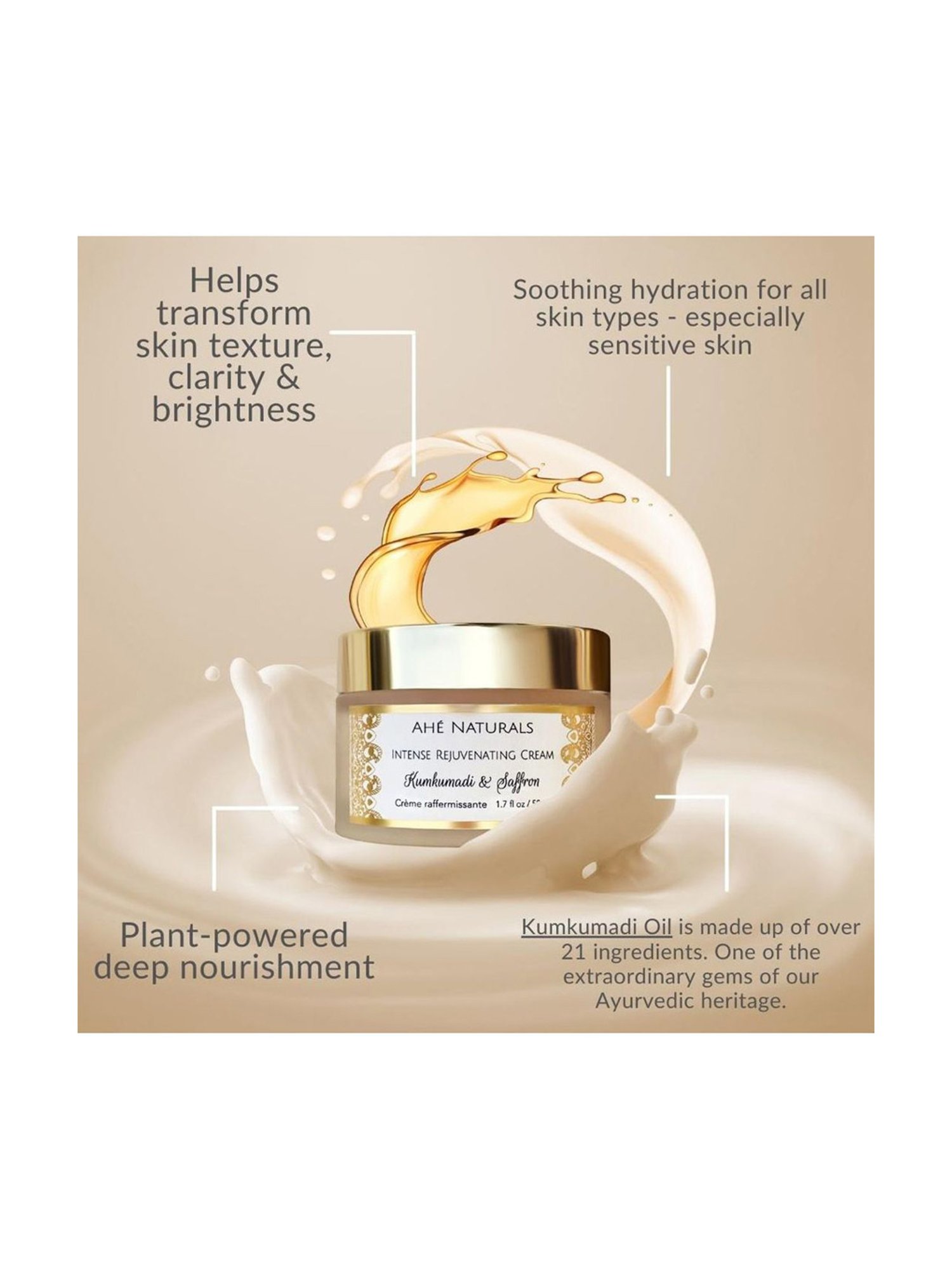 Ahe Naturals Kumkumadi & Saffron Intense Rejuvenating Cream - 50 ml