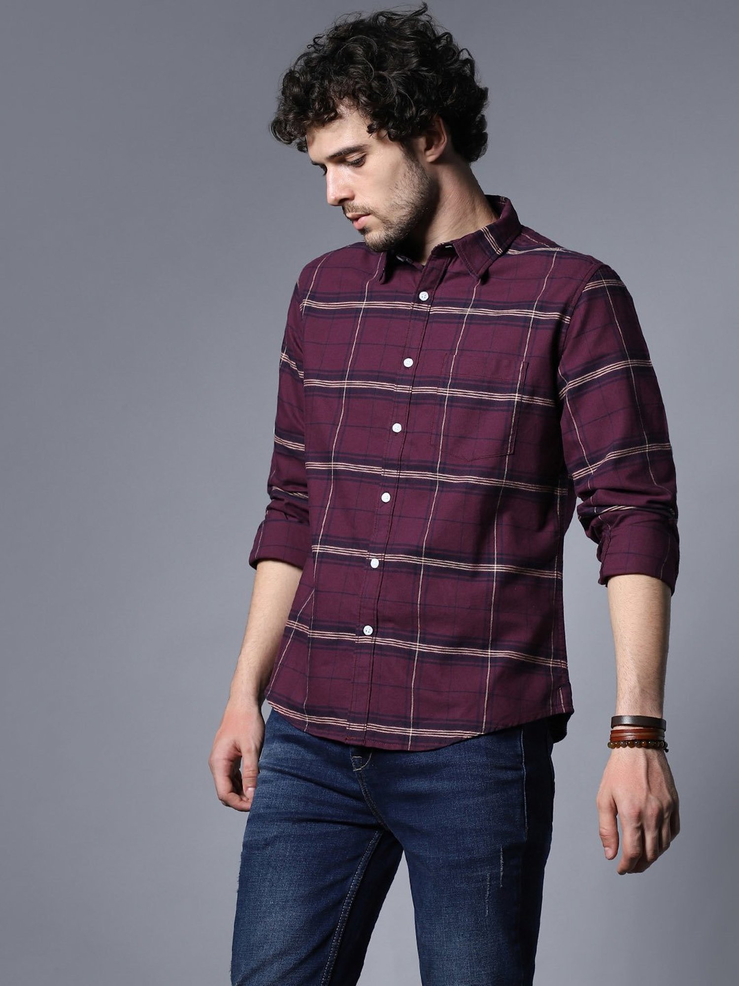 High Star Wine Relaxed Fit Checks Shirt