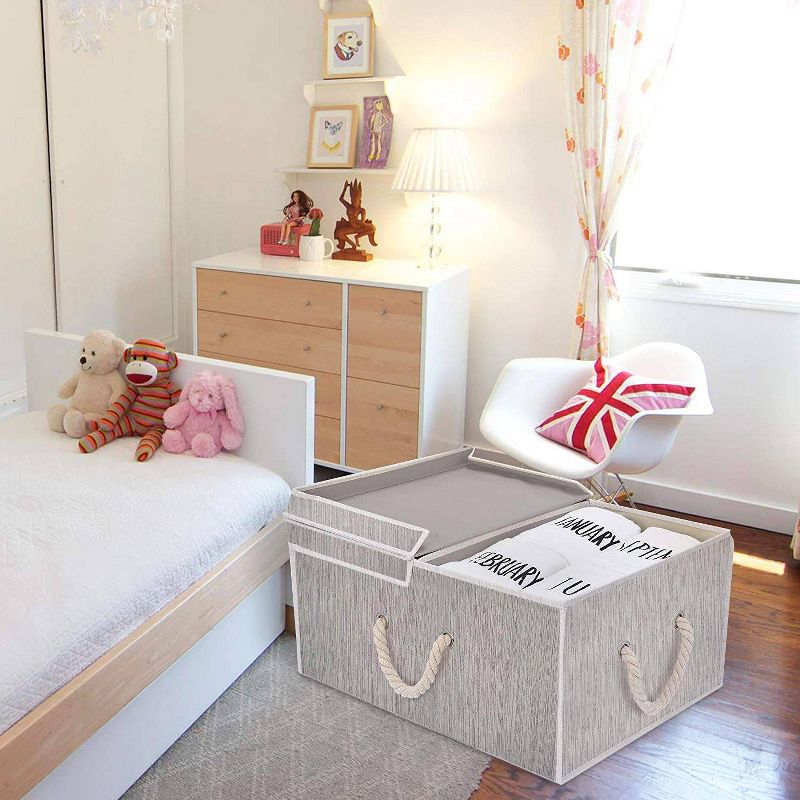 StorageWorks 65L Foldable Polyester Storage Bin with Cotton Rope Handles and Double-Open Lid Clay