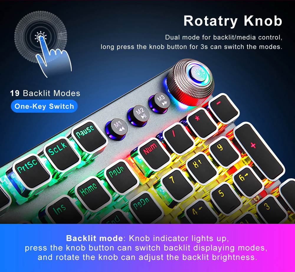 AULA F2088 True Mechanical Gaming Keyboard Multimedia Alloy Lighting Knob 104 Keys Anti-Ghost Marco Programming, Dual-Core IC Chip Metal Panel Wired LED Backlit Keyboard for PC Game