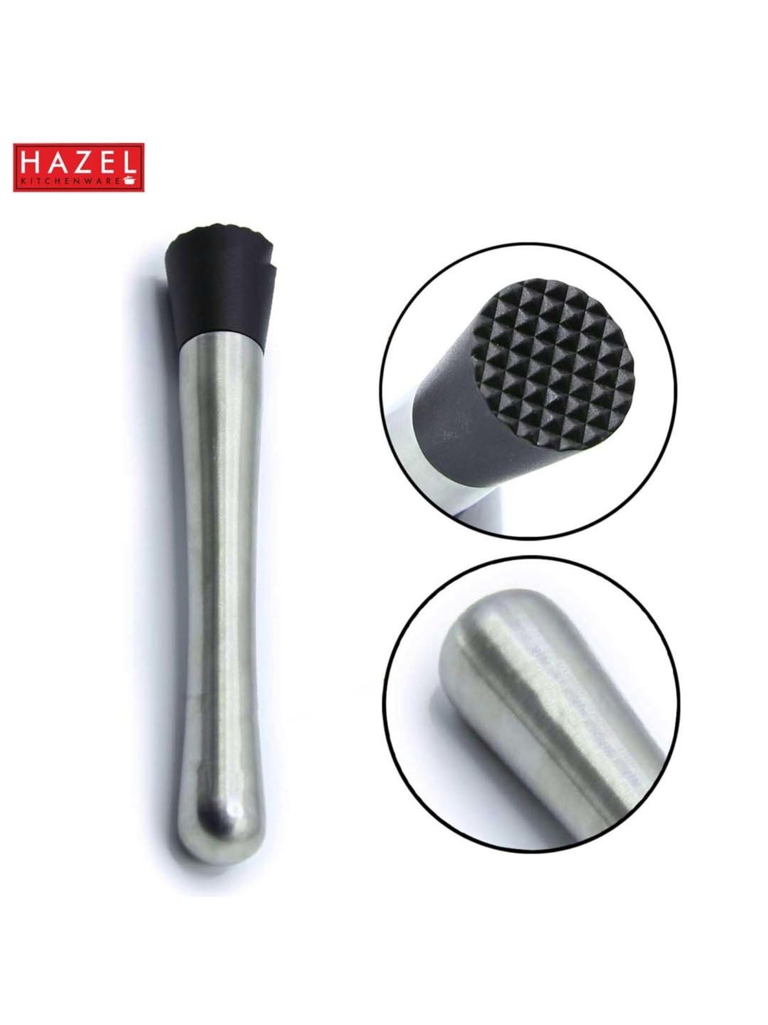 HAZEL Silver Stainless Steel Cocktail Muddler With Easy Grip