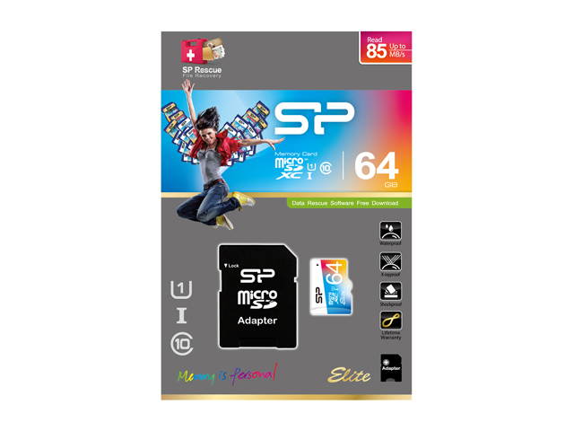 Silicon Power 64GB Elite microSDXC UHS-I/U1 Class 10 Memory Card with Adapter, Speed Up to 85MB/s (SP064GBSTXBU1V20UR)