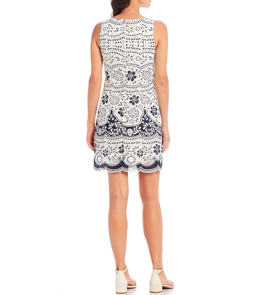 Eliza J Round Neck Sleeveless Contrast Lace Shift Dress