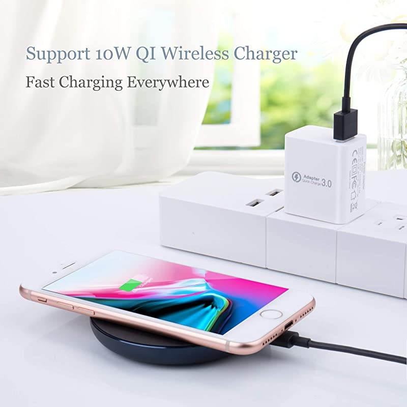 USB Charger  2 Pack 18W Wall Charger Fast Charging Portable Phone Charger USB Wall Plug Adapter Compatible 10W QI Wireless Charger iPhone X876Plus iPad Pro Galaxy S10S9S8White White