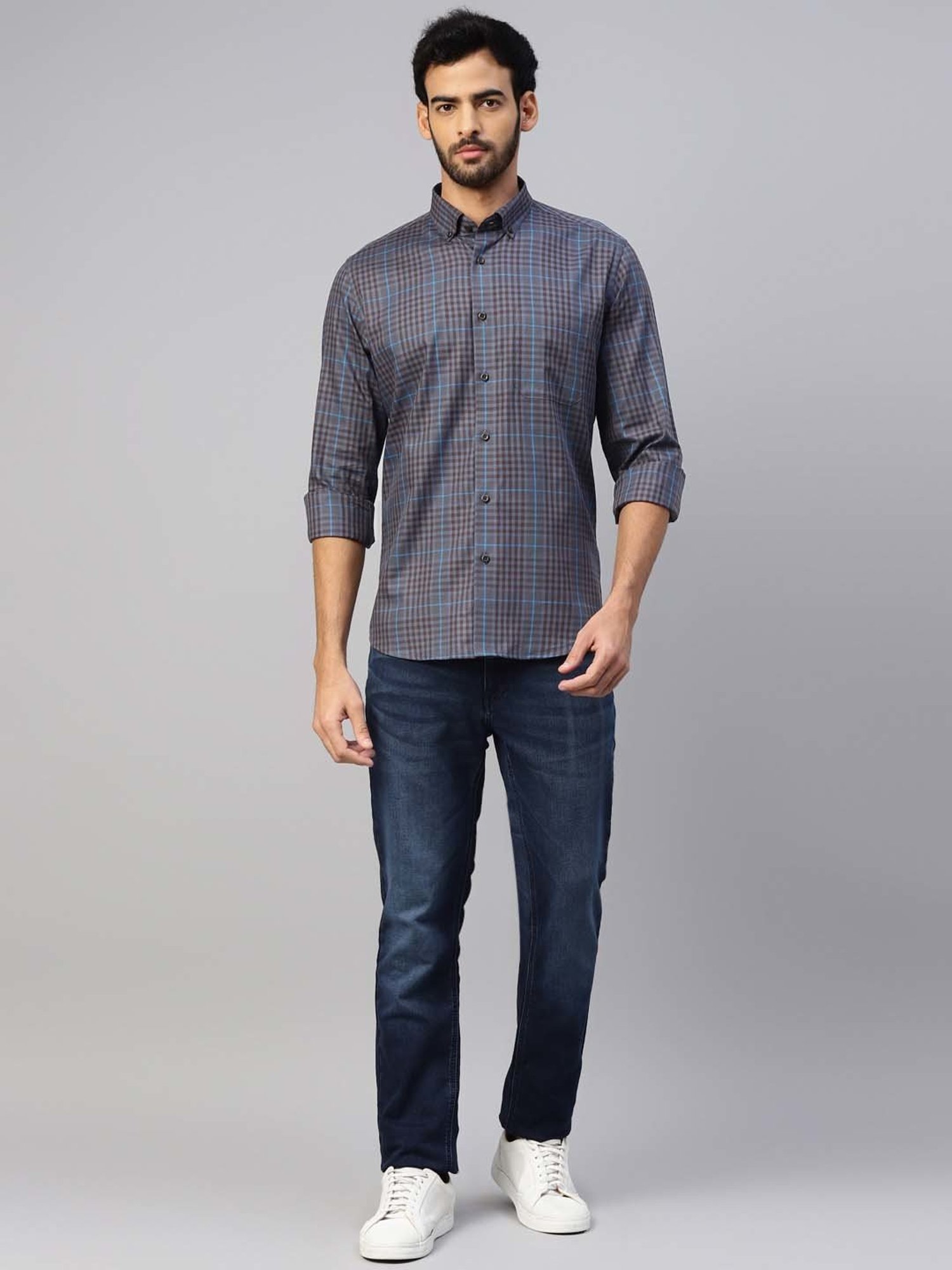 Don Vino Grey Slim Fit Check Shirt