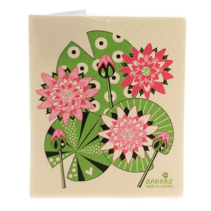Swedish Dish Cloth 8.0" Water Lilies Kitchen Floral Flower Absorbant  -  Dish Cloth