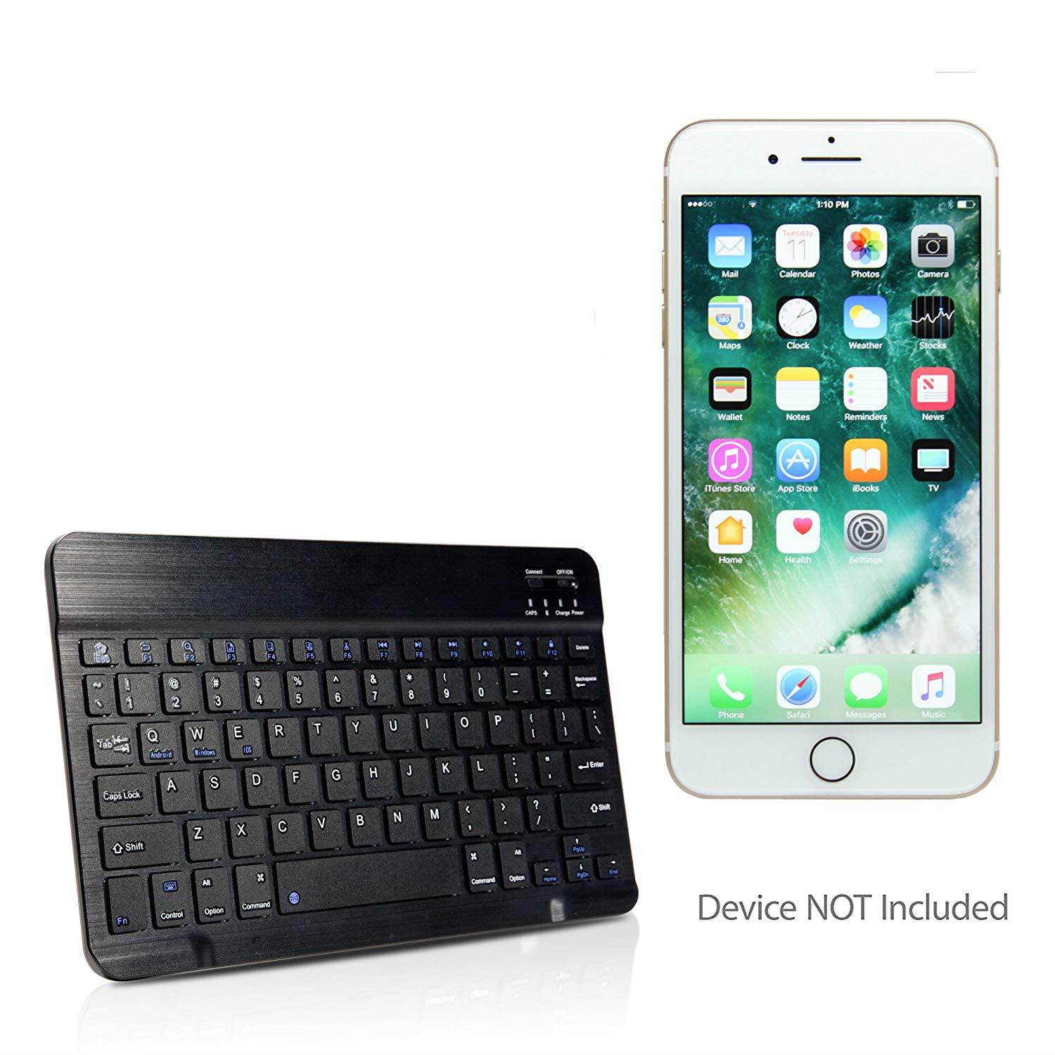 Apple iPhone 7 Plus Keyboard, BoxWave [SlimKeys Bluetooth Keyboard] Portable Keyboard with Integrated Commands for Apple iPhone 7 Plus - Jet Black