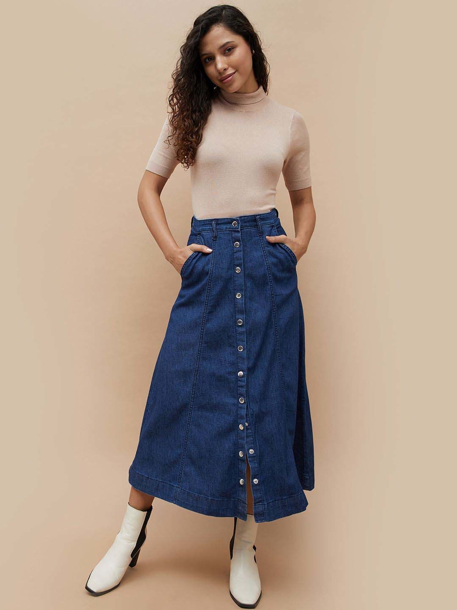 Code by Lifestyle Blue Cotton A-Line Skirt