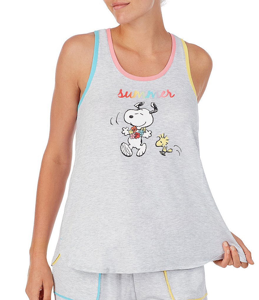 Peanuts Aloha Snoopy & Woodstock #double;Summer#double; Screen Print Jersey Knit Coordinating Sleep Tank