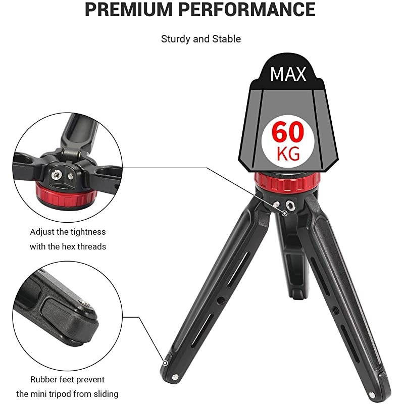Tabletop Mini Tripod with 1/4 Screw and Thread for DSLR Cameras and Monopods, Made from CNC Aluminum - BUT2666