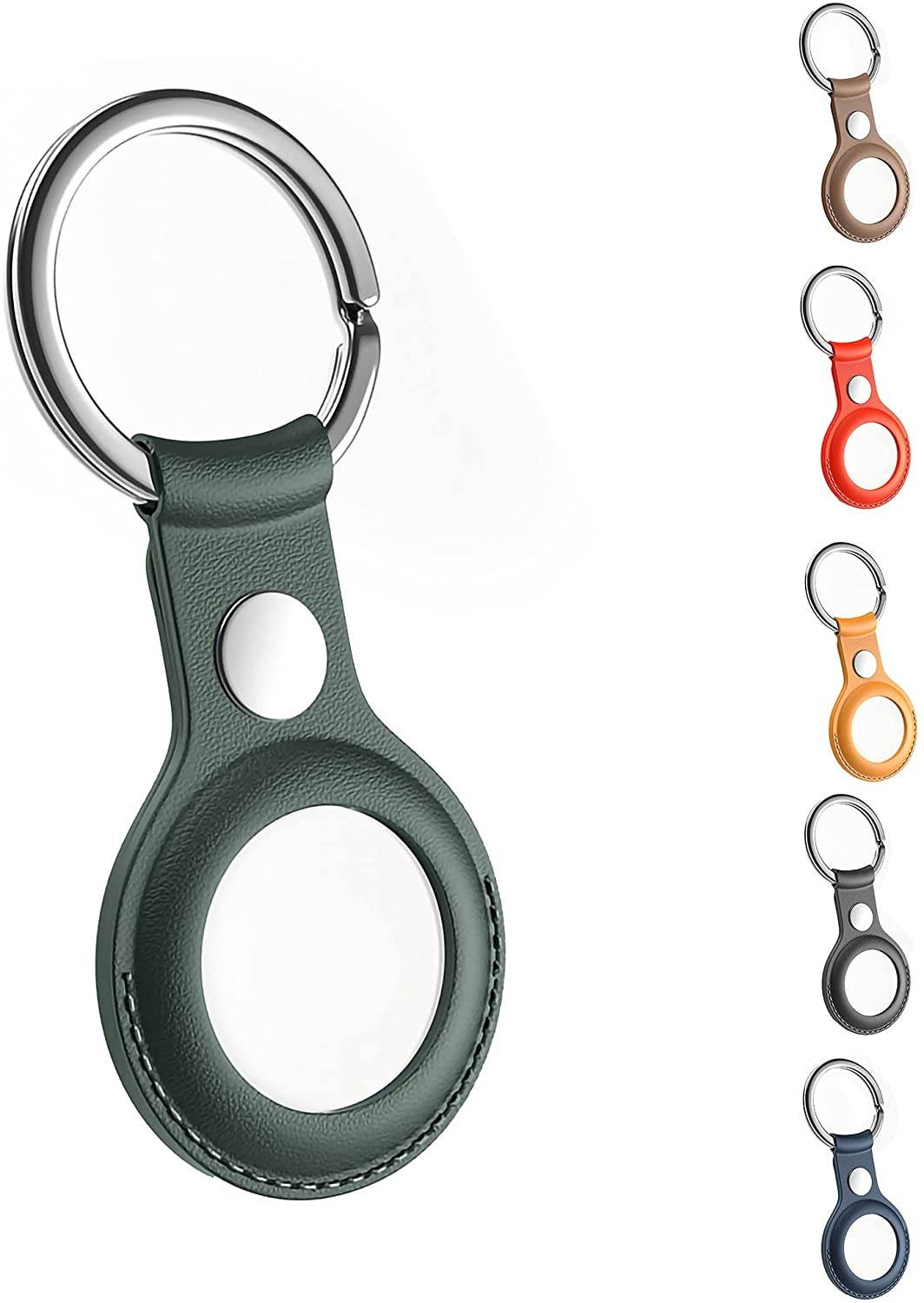 Leather Case for Apple AirTag Tracker, AirTags Case with Anti-Lost Keychain, Protective AirTag Keychain Holder Cases Cover, Finder Items for Dogs Keys Backpacks (Green)