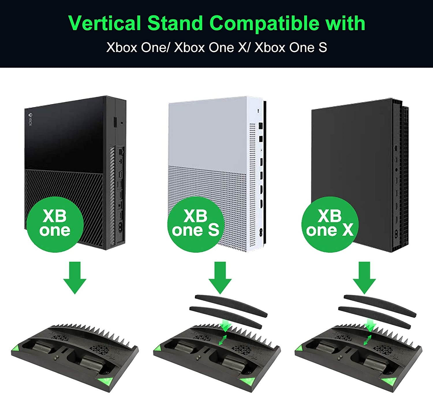 Linkstyle Vertical Cooling Stand Compatible with Xbox ONE X/ONE S/Regular ONE, with 2 Controller Charger Station, 17 Games Storage Slot, 1 Headset Storage Holder