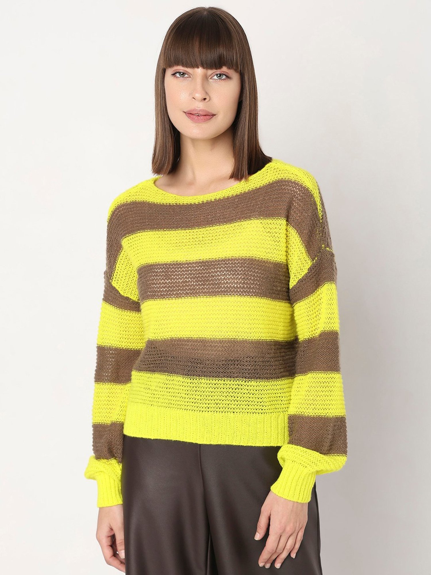 Vero Moda Yellow & Brown Striped Pullover