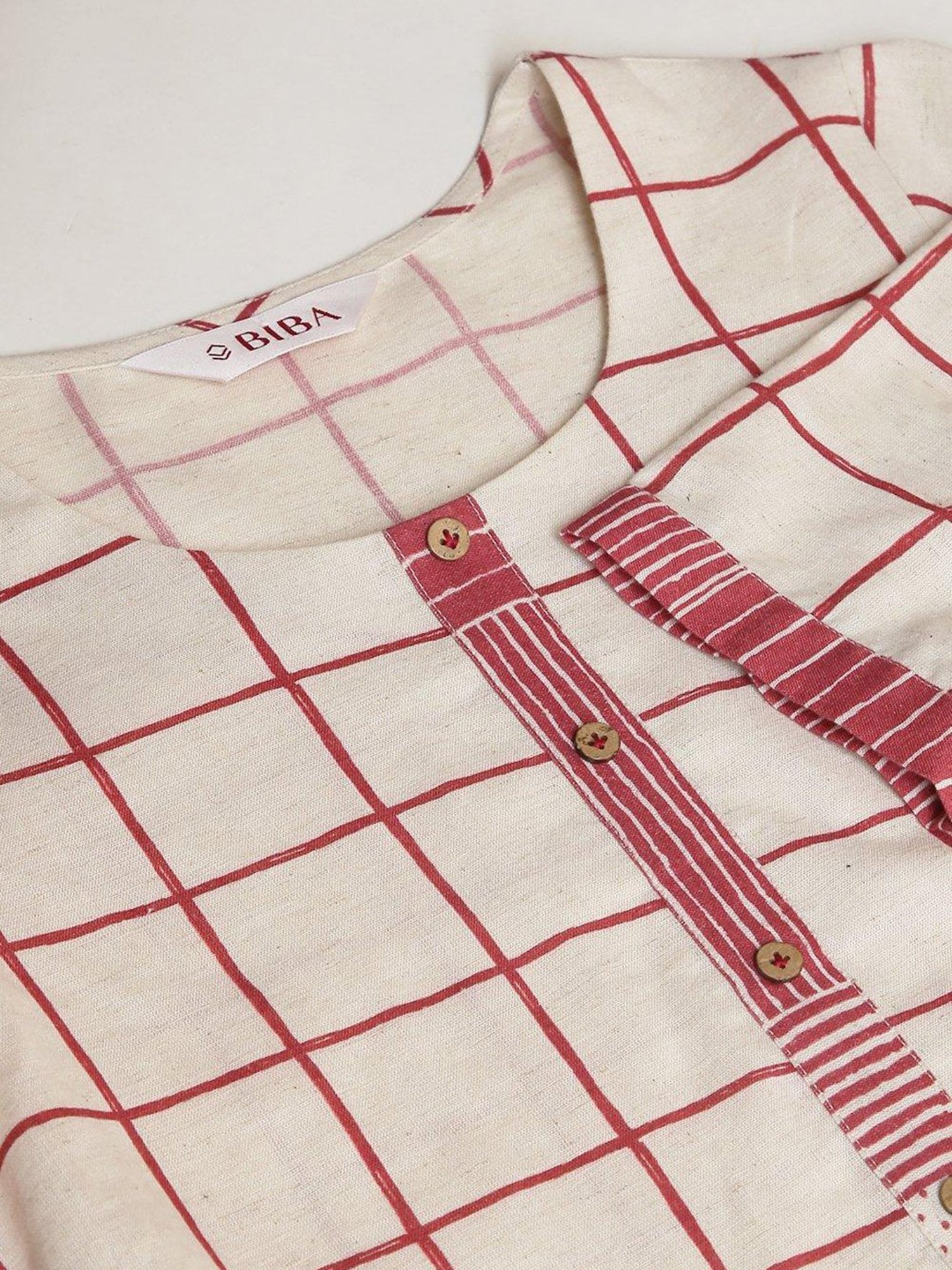 Biba Beige Check Kurta & Palazzo Set