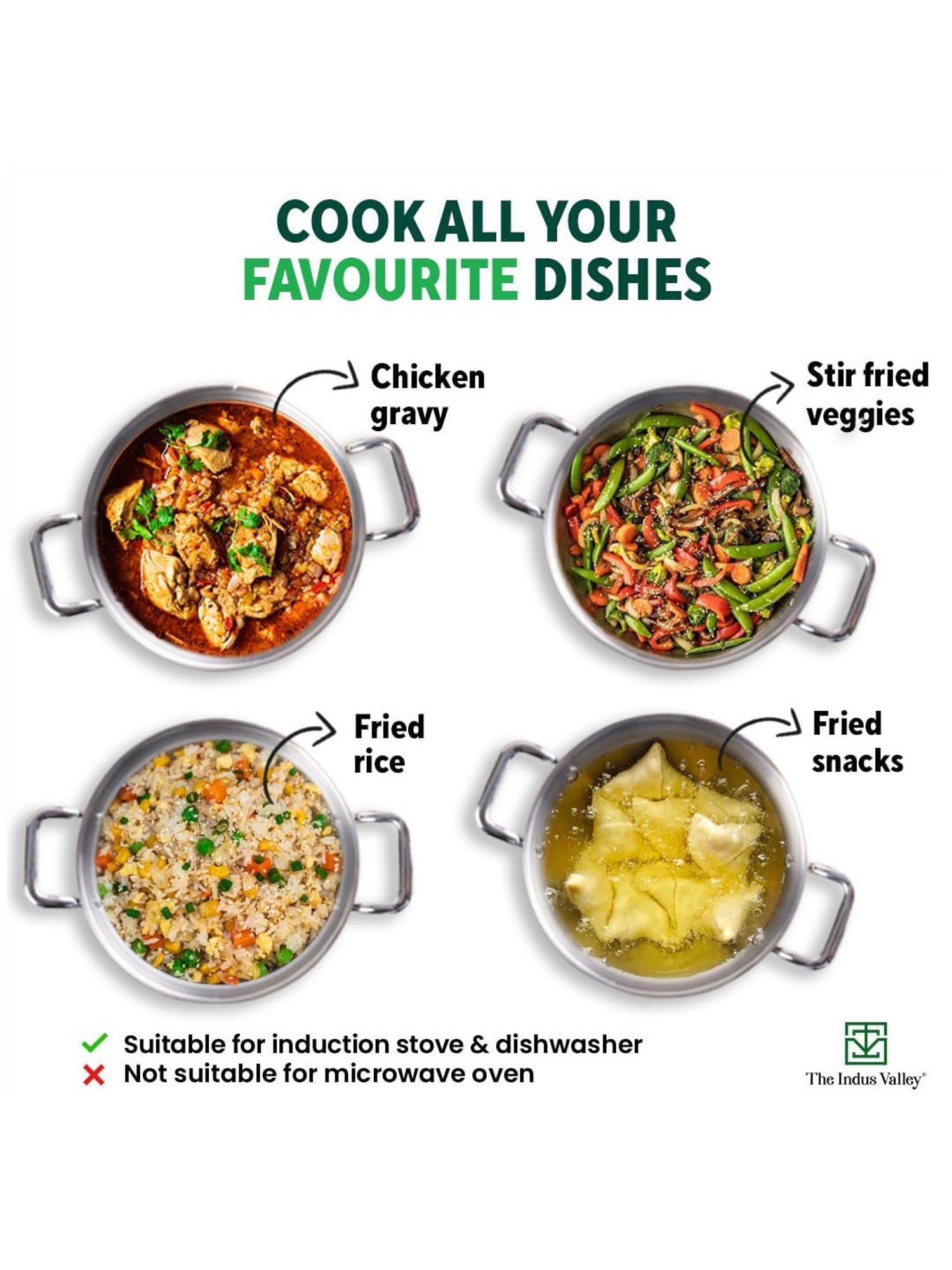 The Indus Valley Silver Stainless Steel Kadhai with Free Wooden Flip (1.7 L)