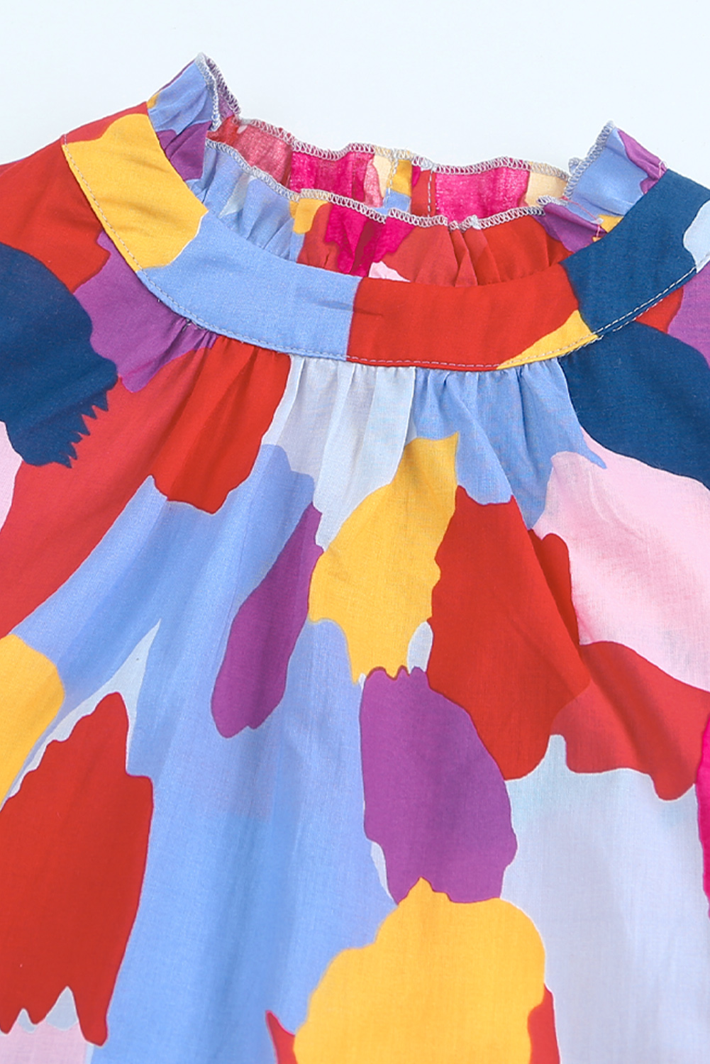 One World Apparel Jacquard Square Neck Short Sleeve Ivory Multi Floral Print Top