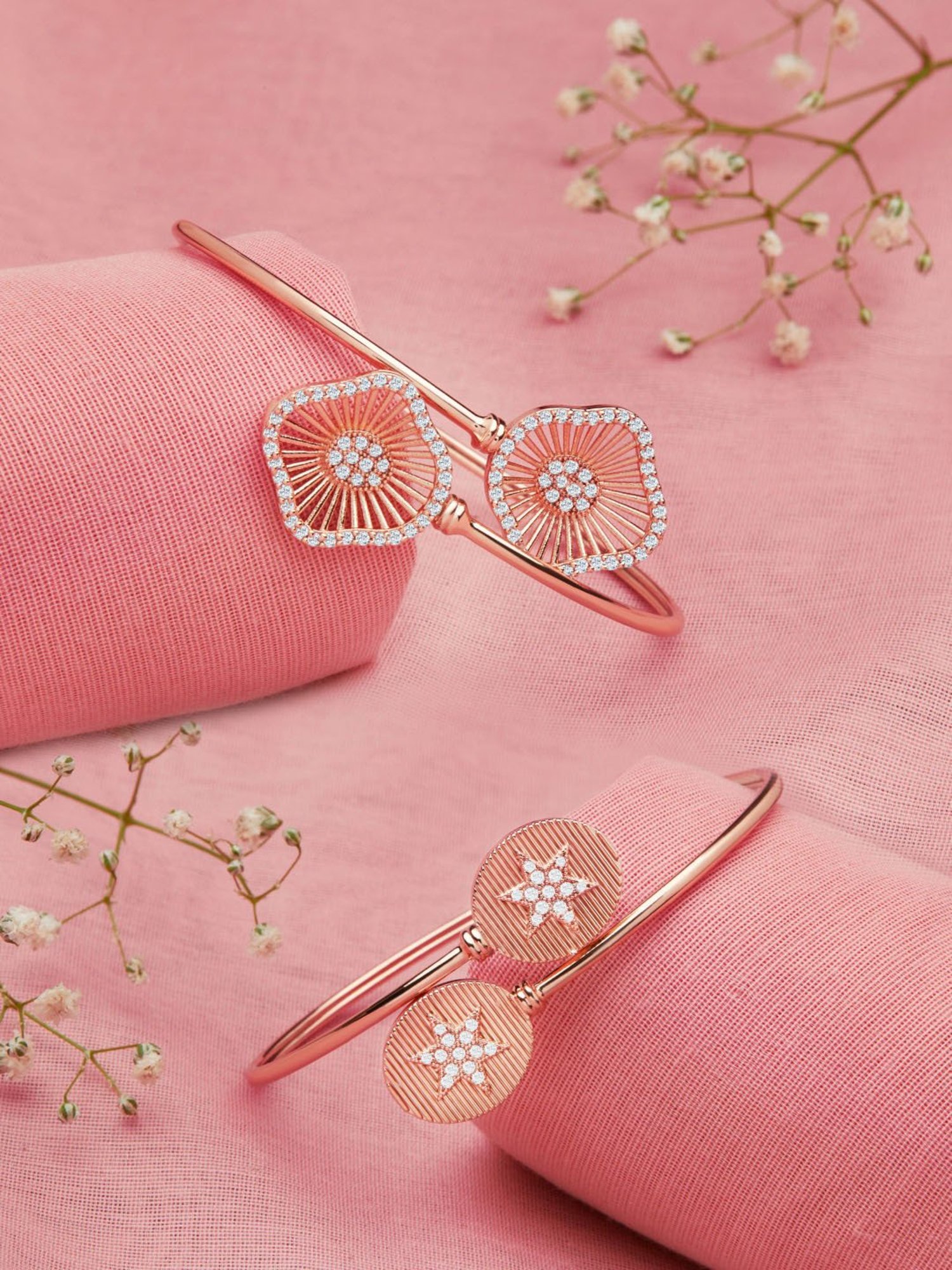 Zaveri Pearls Set of 2 Rose Gold Cubic Zirconia Contemporary Kada Bracelets-ZPFK13461