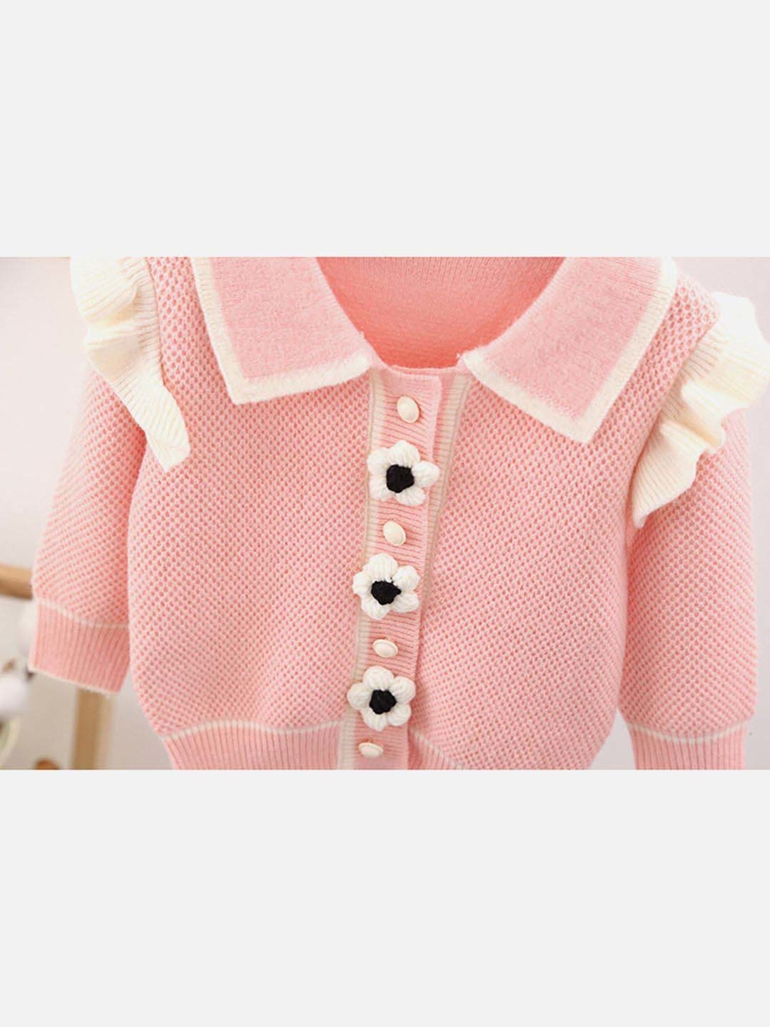 Little Surprise Box Pink Applique Full Sleeves Cardigan