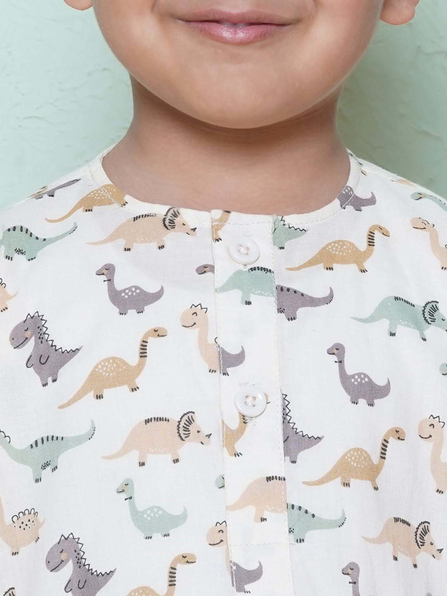 AJ Dezines Kids White & Pista Green Cotton Printed Full Sleeves Kurta Set