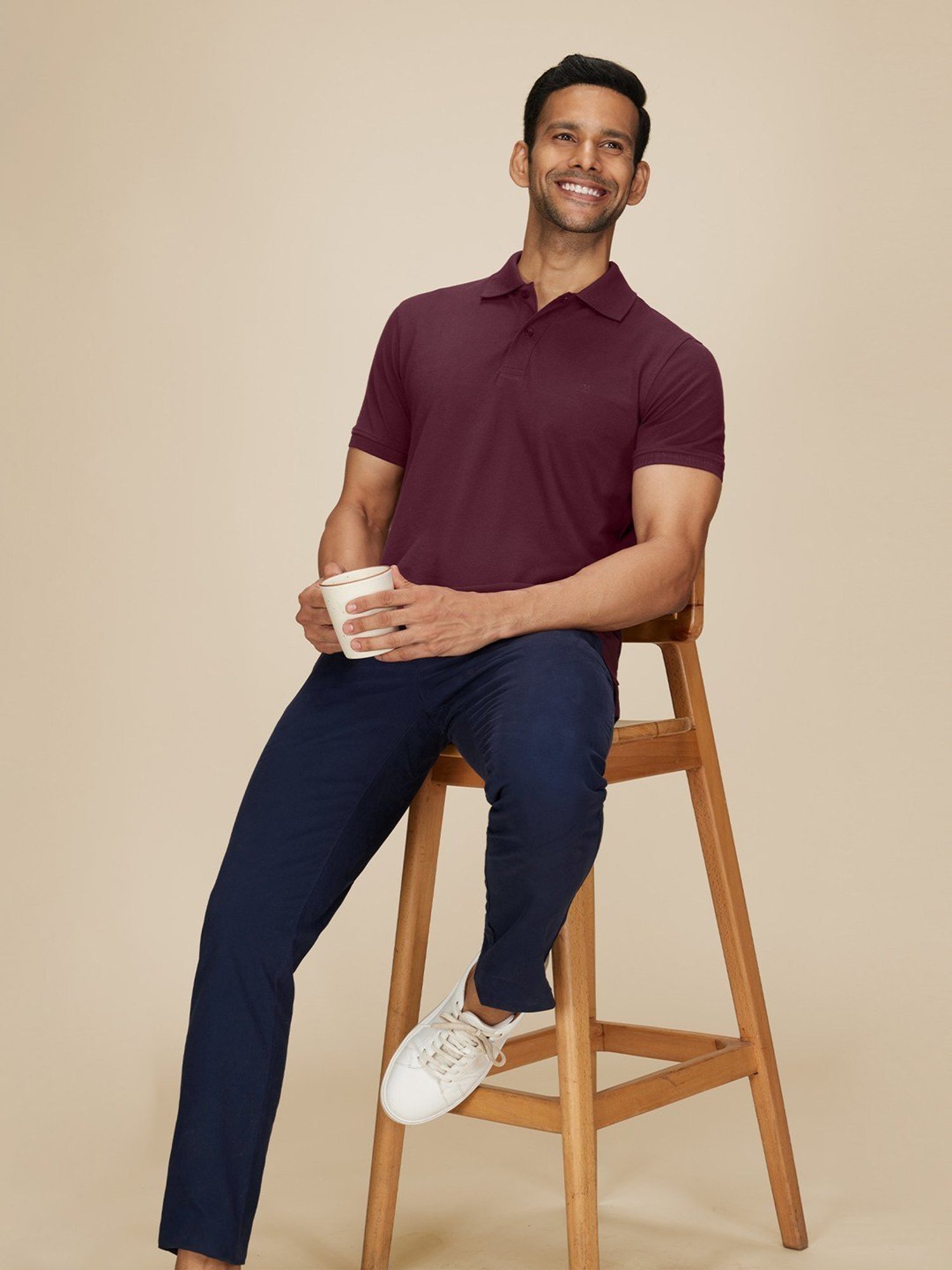 XYXX Merlot Maroon Cotton Regular Fit Polo T-Shirts