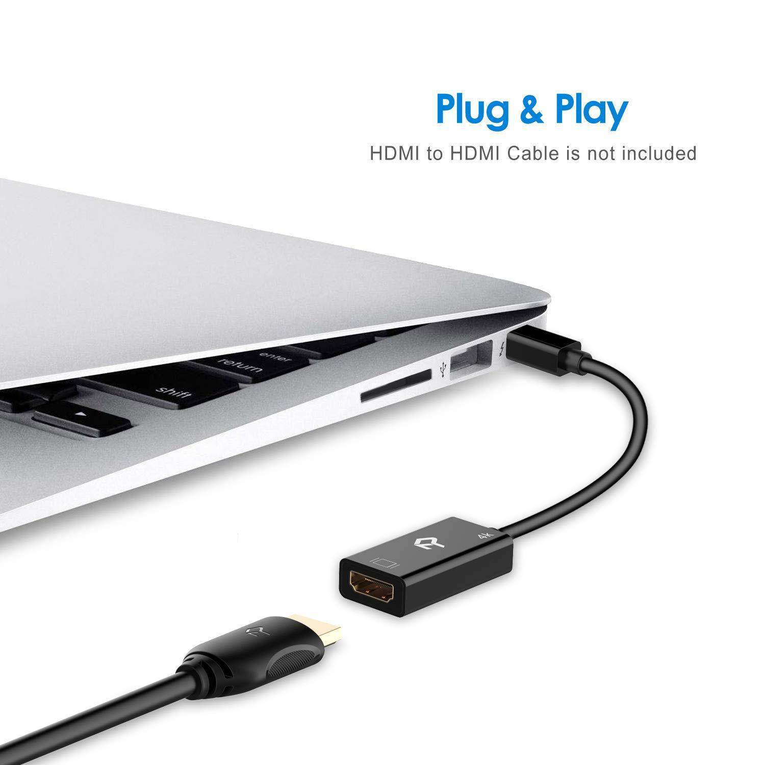 Mini DP to HDMI, Rankie Gold Plated Mini DisplayPort (ThunderboltTM Port Compatible) to HDMI HDTV Male to Female Converter Adapter(Black)