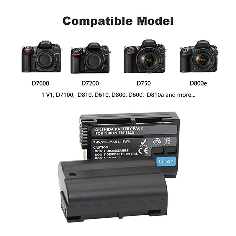 ENEL1515a Battery Charger Set for Nikon ENEL15  2Pack 2000mAh Battery USBC Micro Dual Charger Compatible with Nikon D750 D7500 D850 D810 D810A D800 D800E D7200 D500 D610 D600