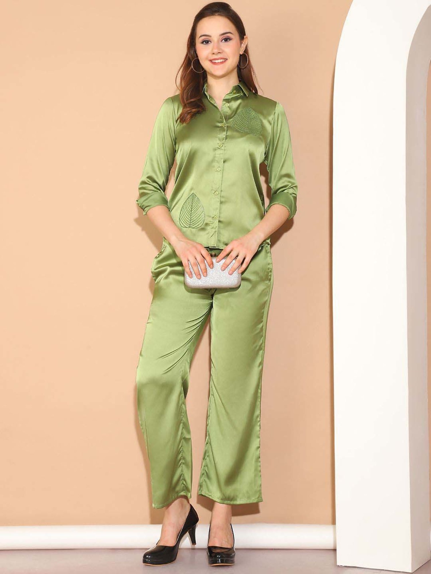 Indian Needle Green Embellished Shirt Pants Set