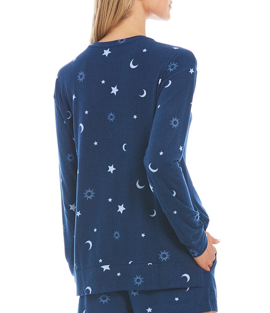 Jasmine & Ginger Celestial Print Brushed Knit Crew Neck Long Sleeve Coordinating Sleep Top