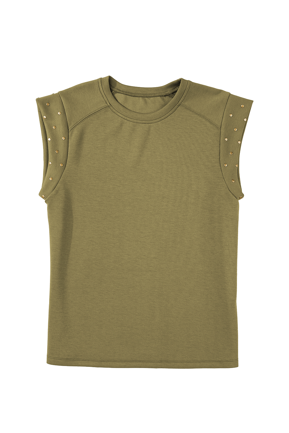 Guacamole Green Casual Rivet Round Neck T Shirt