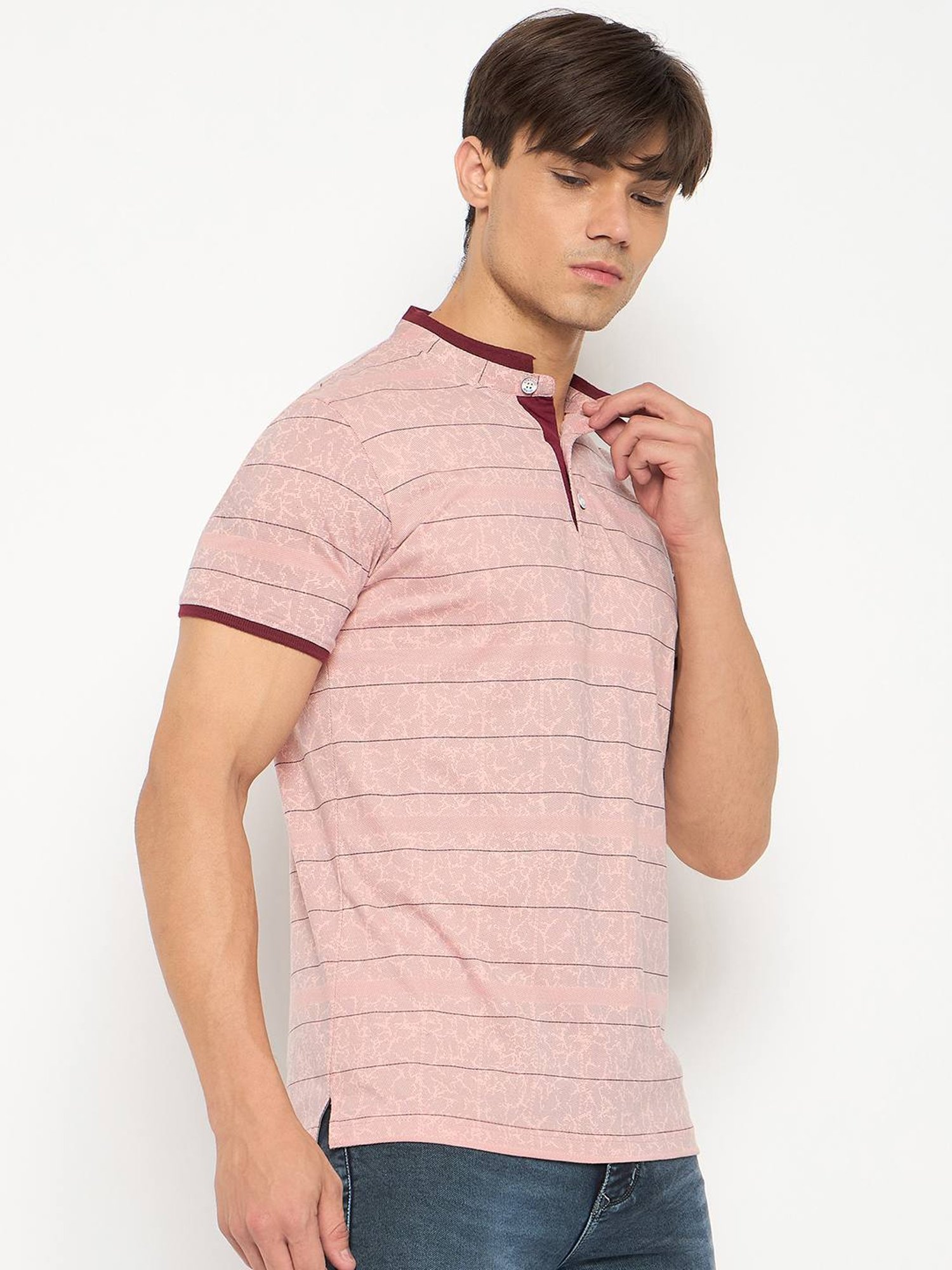Duke Pink Slim Fit Striped T-Shirt