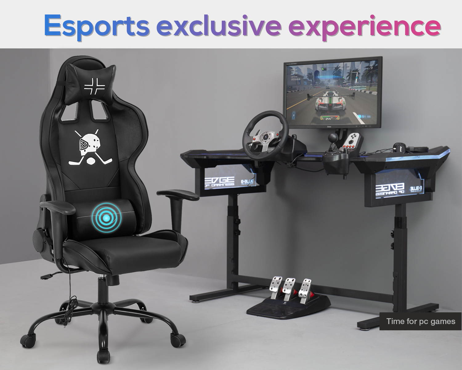 PC Gaming Chair Racing Office Chair Ergonomic Desk Chair with Lumbar Support Headrest Armrest Task Rolling Swivel PU Leather Adjustable E-Sports Massage Computer Chair for Adults(Black)
