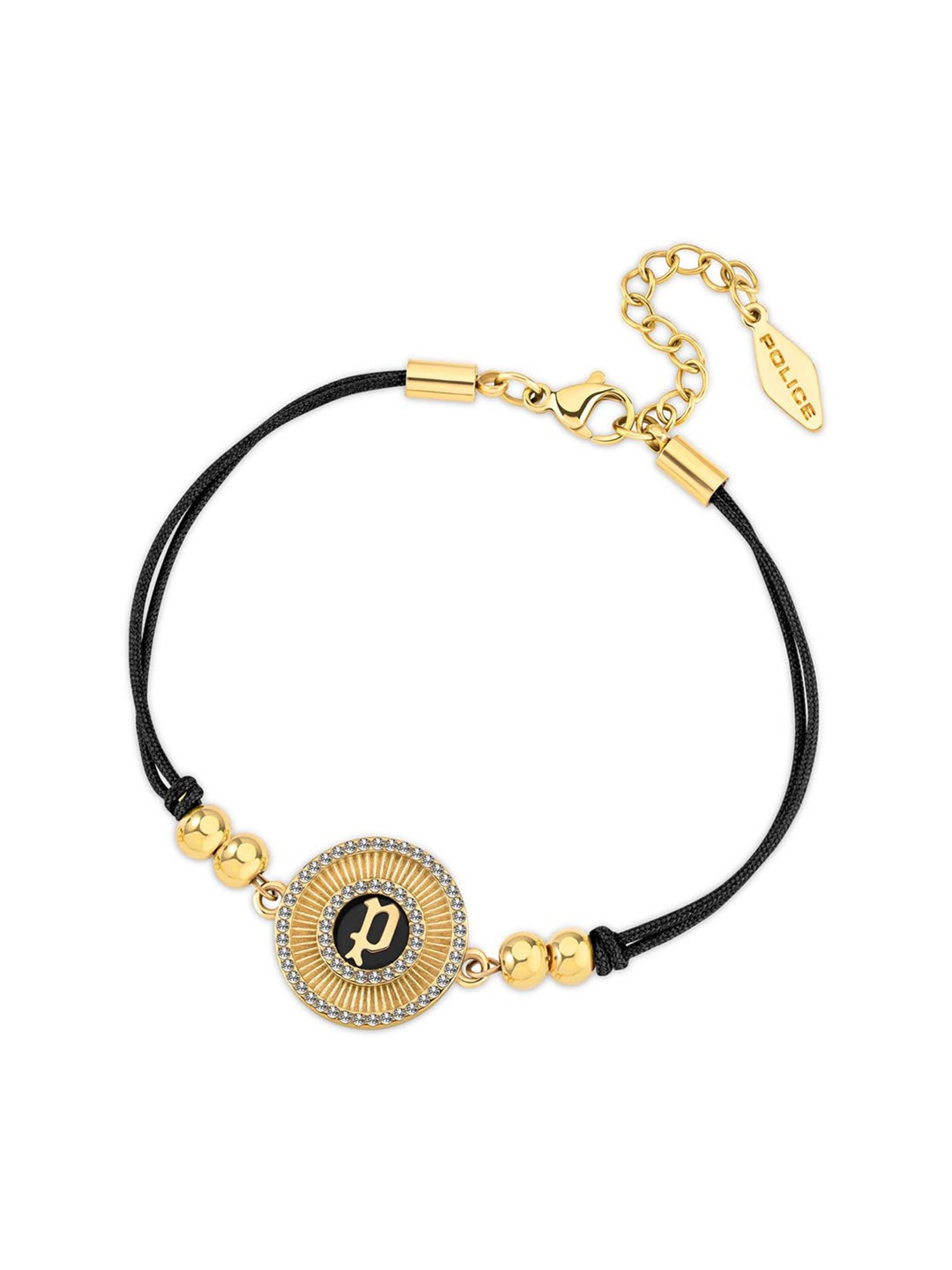 Police Luck Crystal With Double Cord Black Flexible fit Bracelet for Women