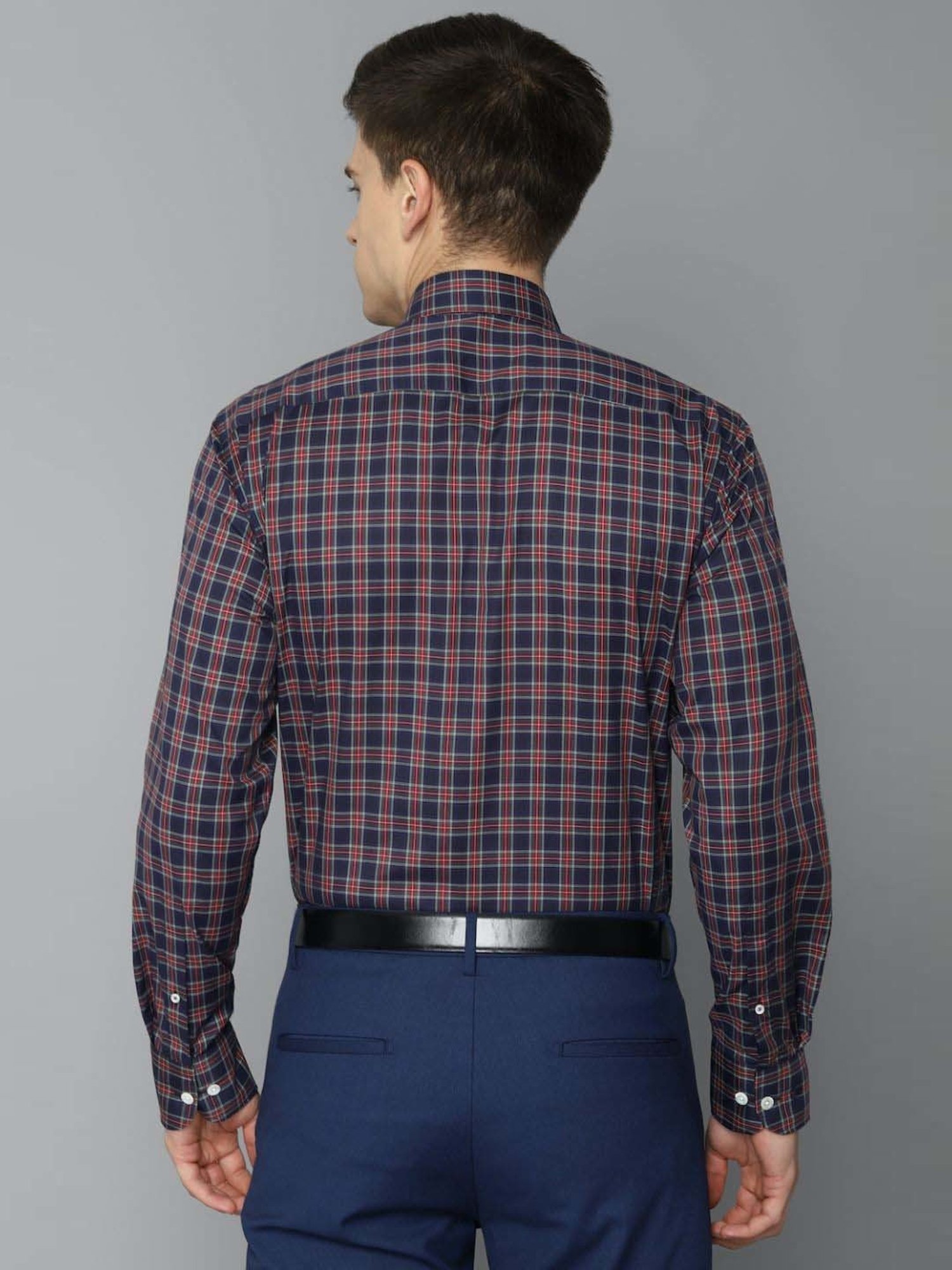 Luxure By Louis Philippe Navy Blue Regular Fit Checks Shirt