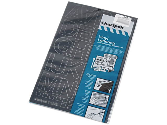 Chartpak 01040 Press-On Vinyl Letters & Numbers, Self Adhesive, Black, 1 1/2"h, 37/Pack
