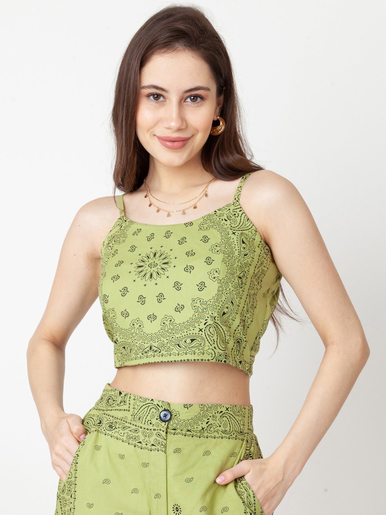 Zink London Green Printed Crop Top