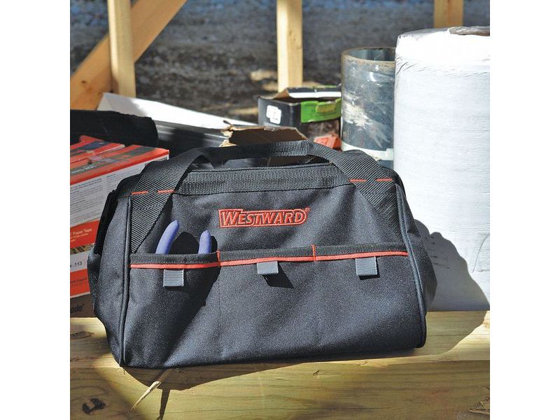 WESTWARD 53JW42 Tool Bag,General Purpose,3 Pockets, Nylon, 3 Pockets, Black, 8"